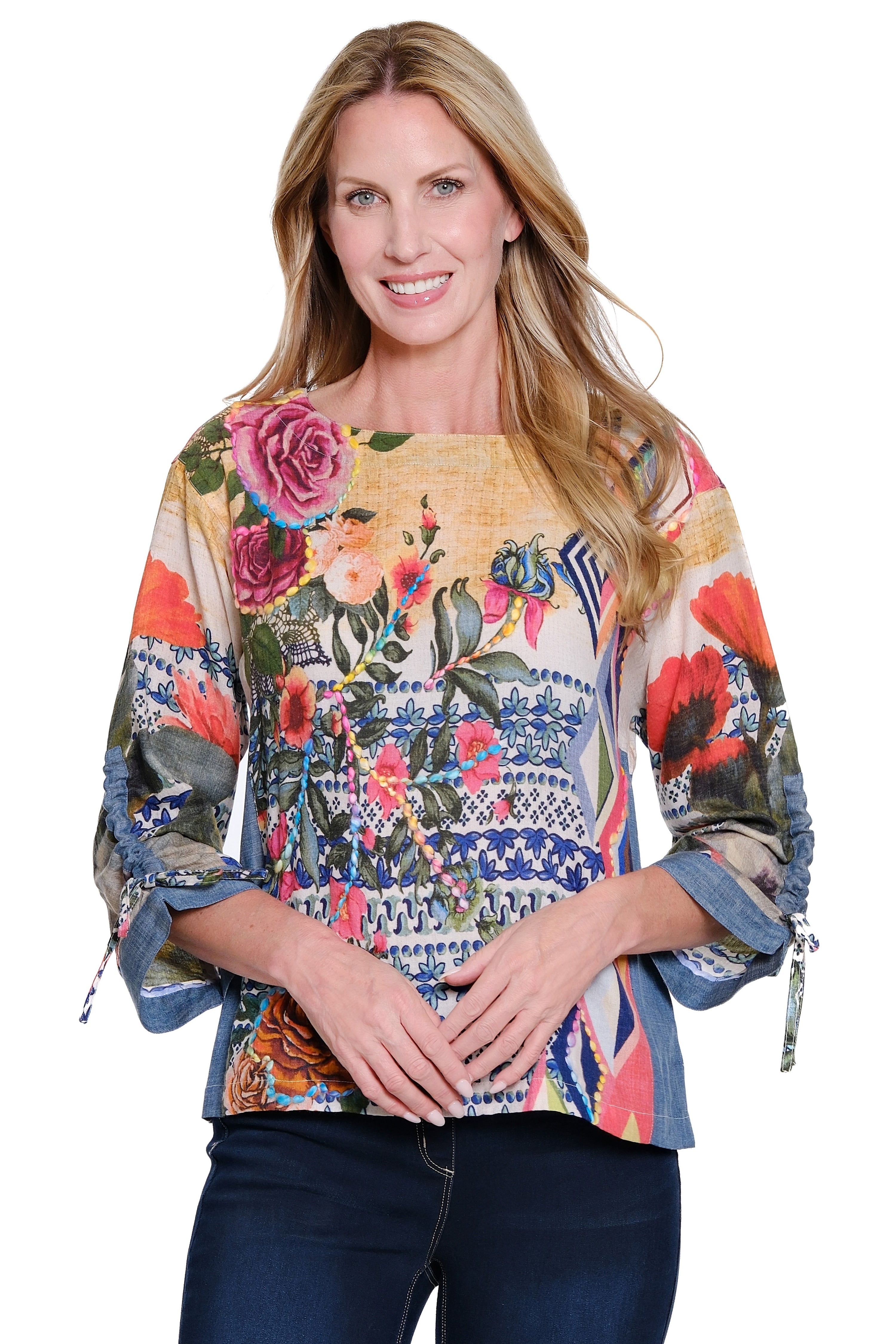 Pullover Top with Embroidery - Petite - Multi