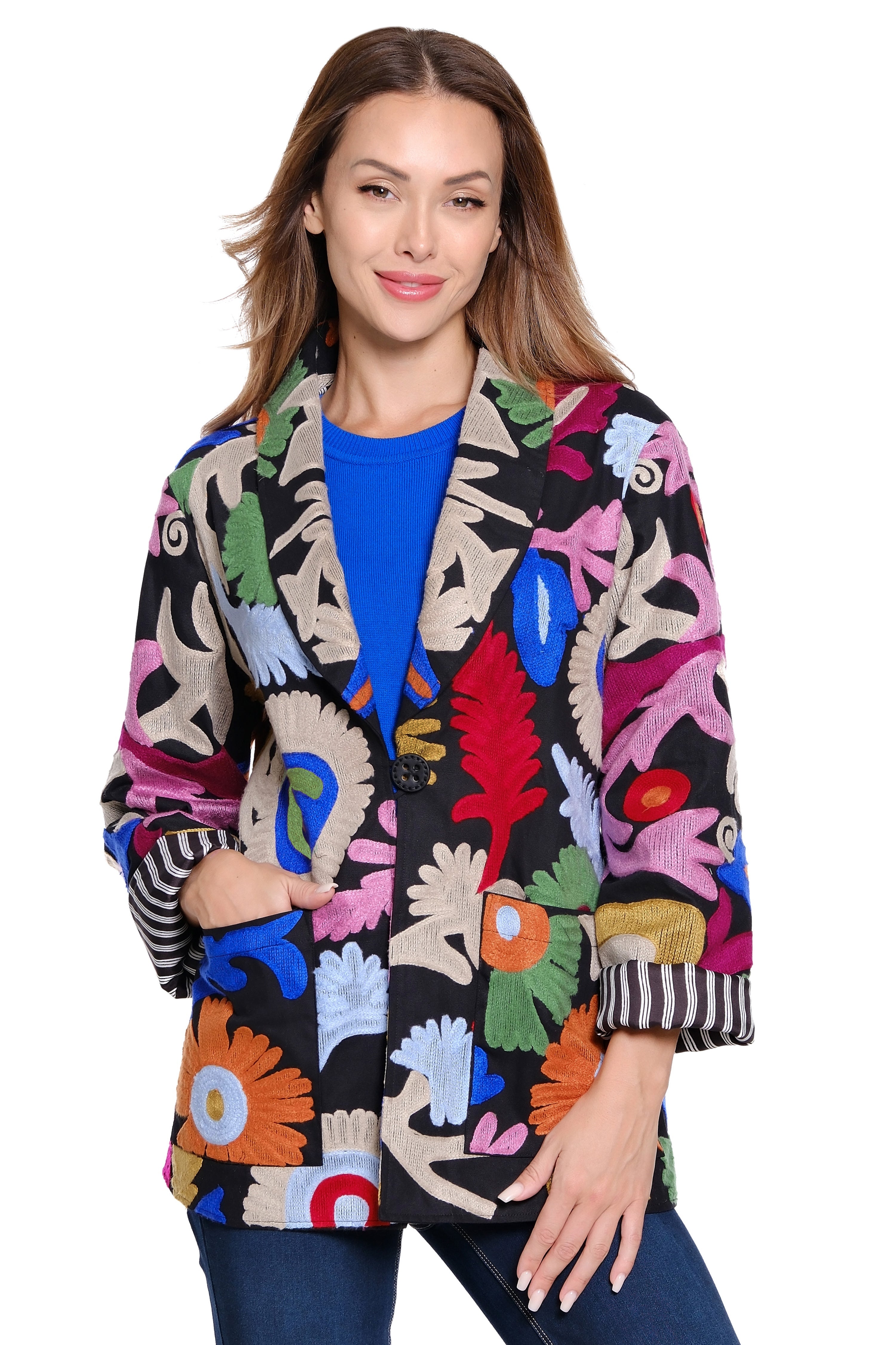 Embroidered Oversized Blazer - Plus - Multi