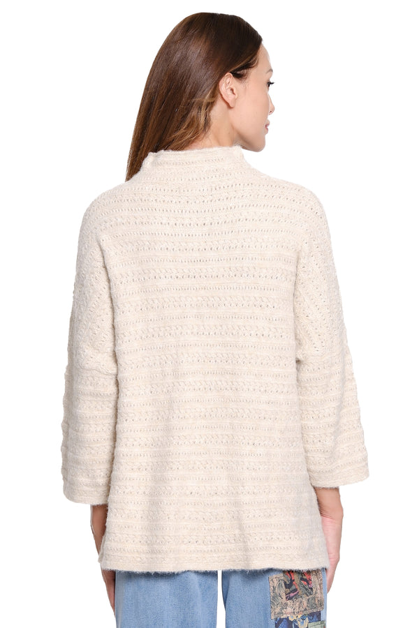 Embroidered Cowl Neck Sweater - Petite - Almond