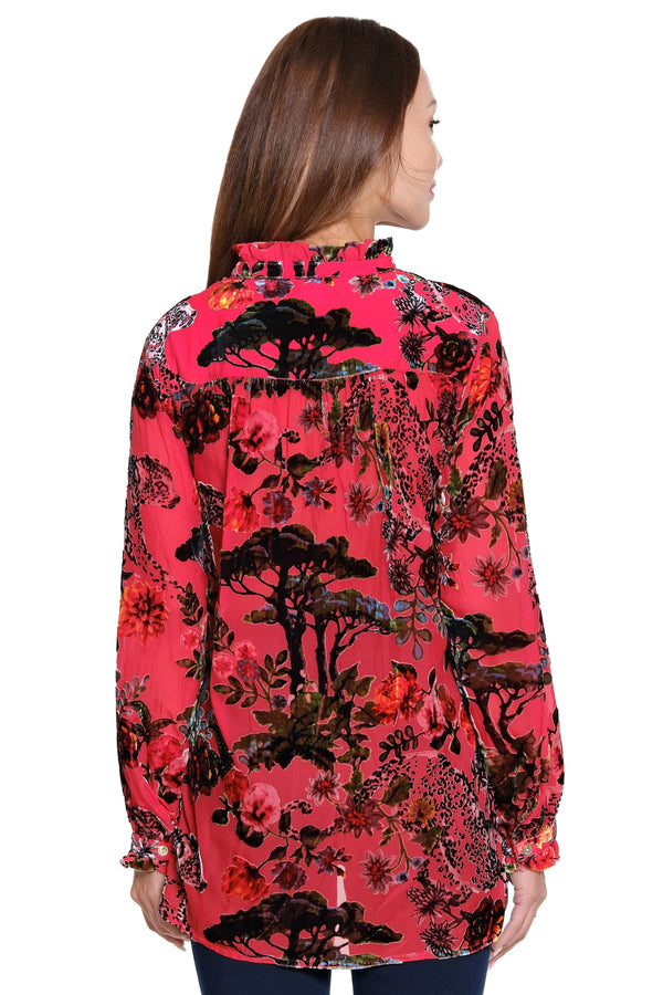 Burnout Velvet Blouse - Red