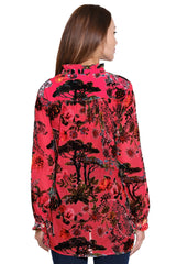 Burnout Velvet Blouse - Plus - Red