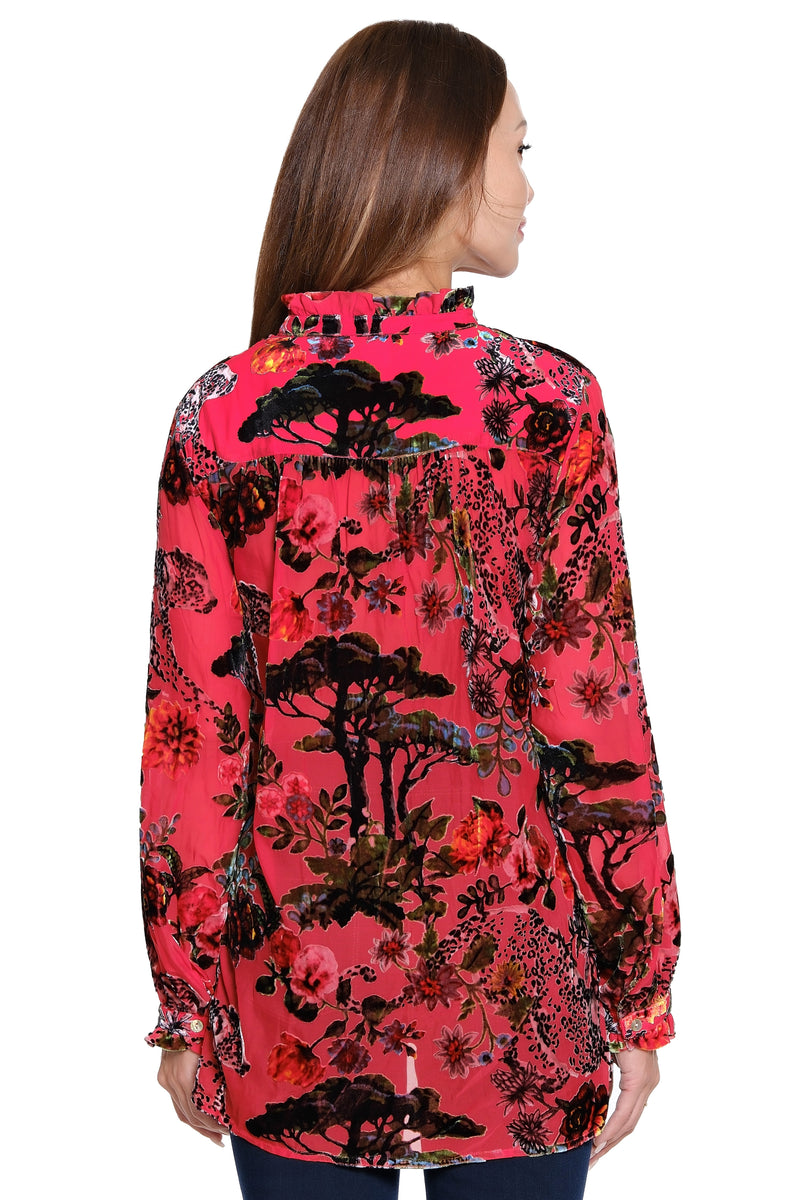 Burnout Velvet Blouse - Red
