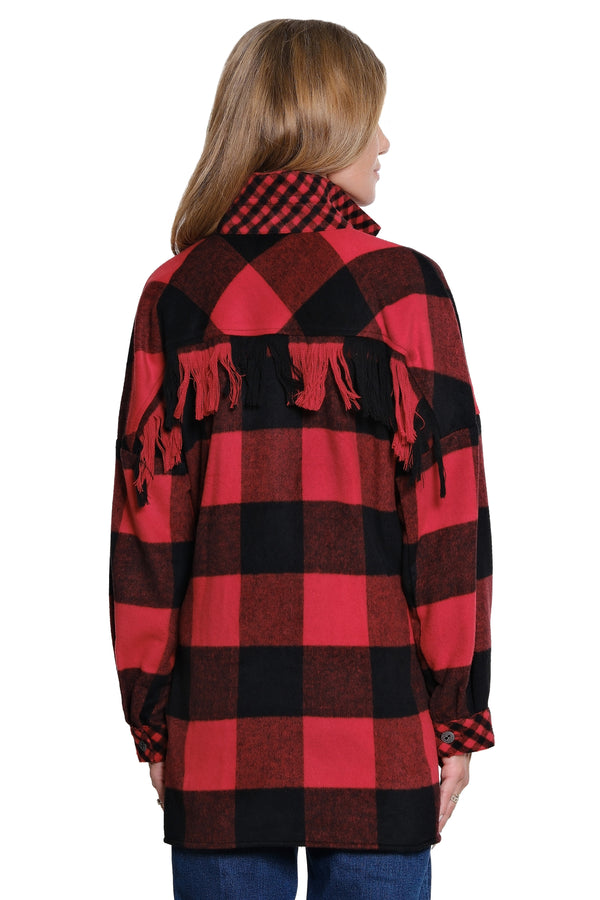 Buffalo Plaid Top w/ Fringe Back - Red Plaid