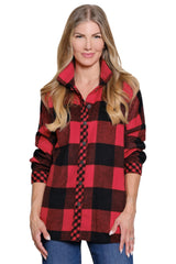 Buffalo Plaid Top w/ Fringe Back - Plus - Red Plaid