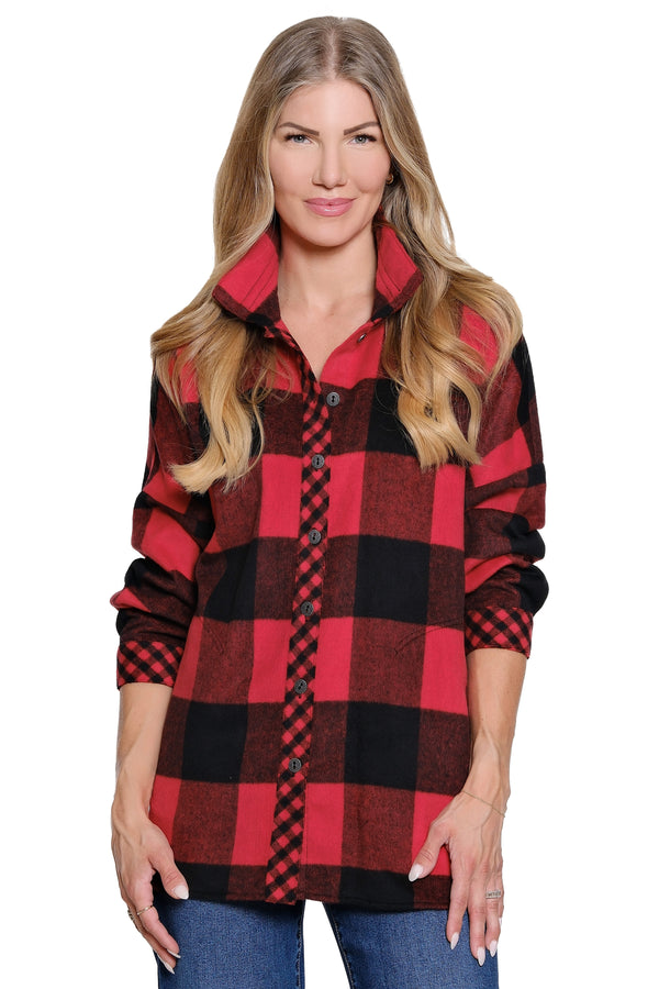 Buffalo Plaid Top w/ Fringe Back - Plus - Red Plaid
