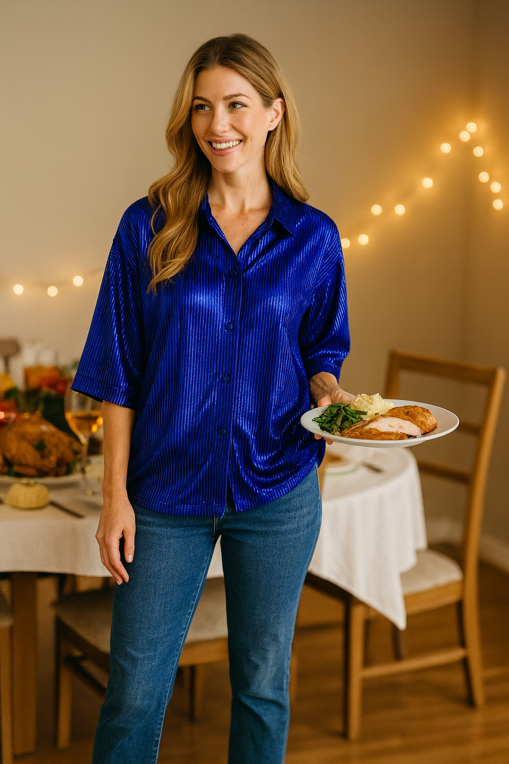 Shimmer Dolman Sleeve Blouse - Royal