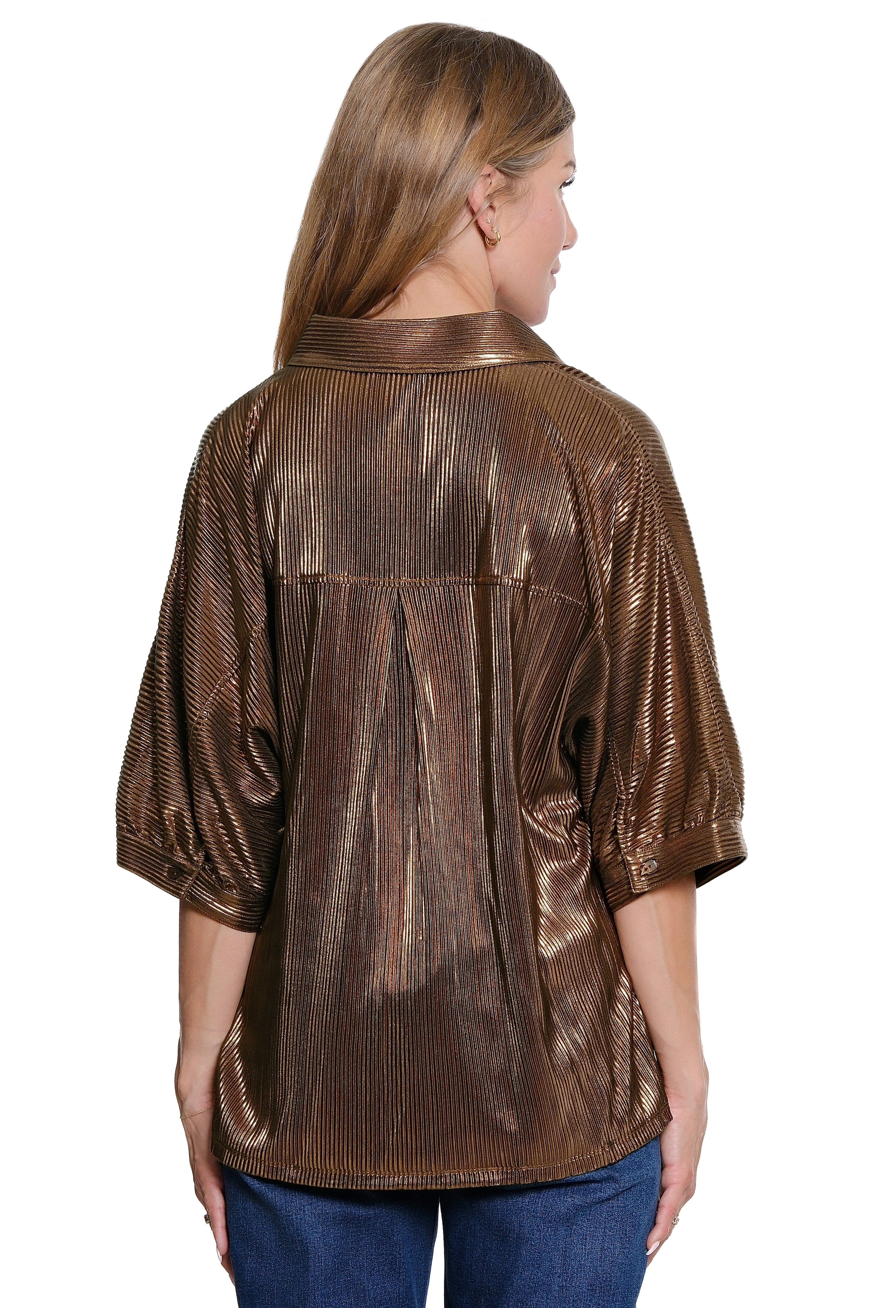 Shimmer Dolman Sleeve Blouse - Brown