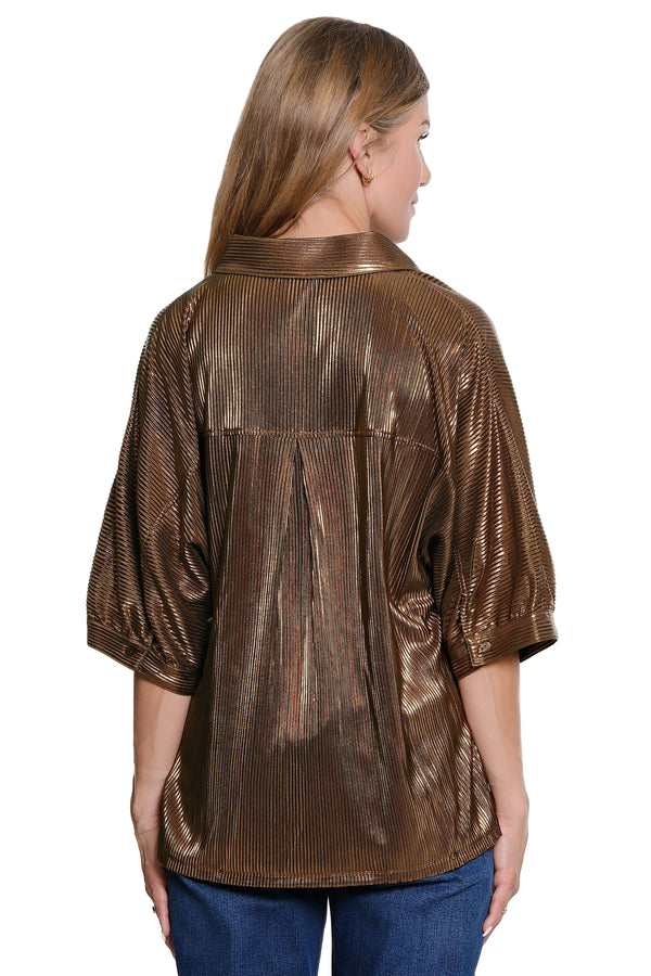 Shimmer Dolman Sleeve Blouse - Brown