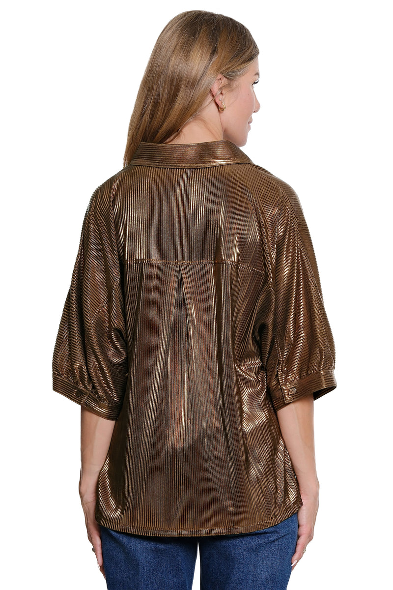 Shimmer Dolman Sleeve Blouse - Brown