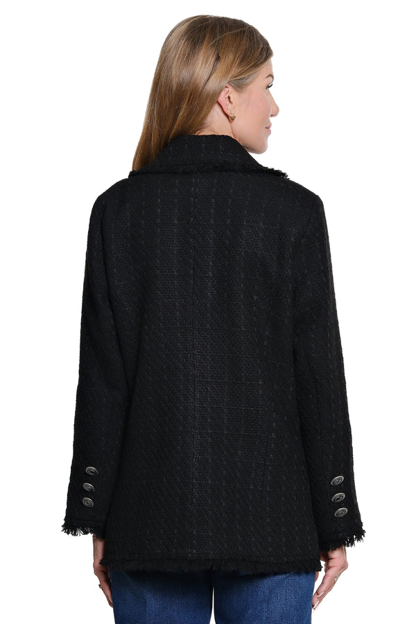Tweed Open Front Coat - Plus - Black