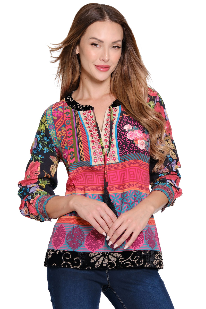 Mixed Print Tassel Tie Tunic - Multi