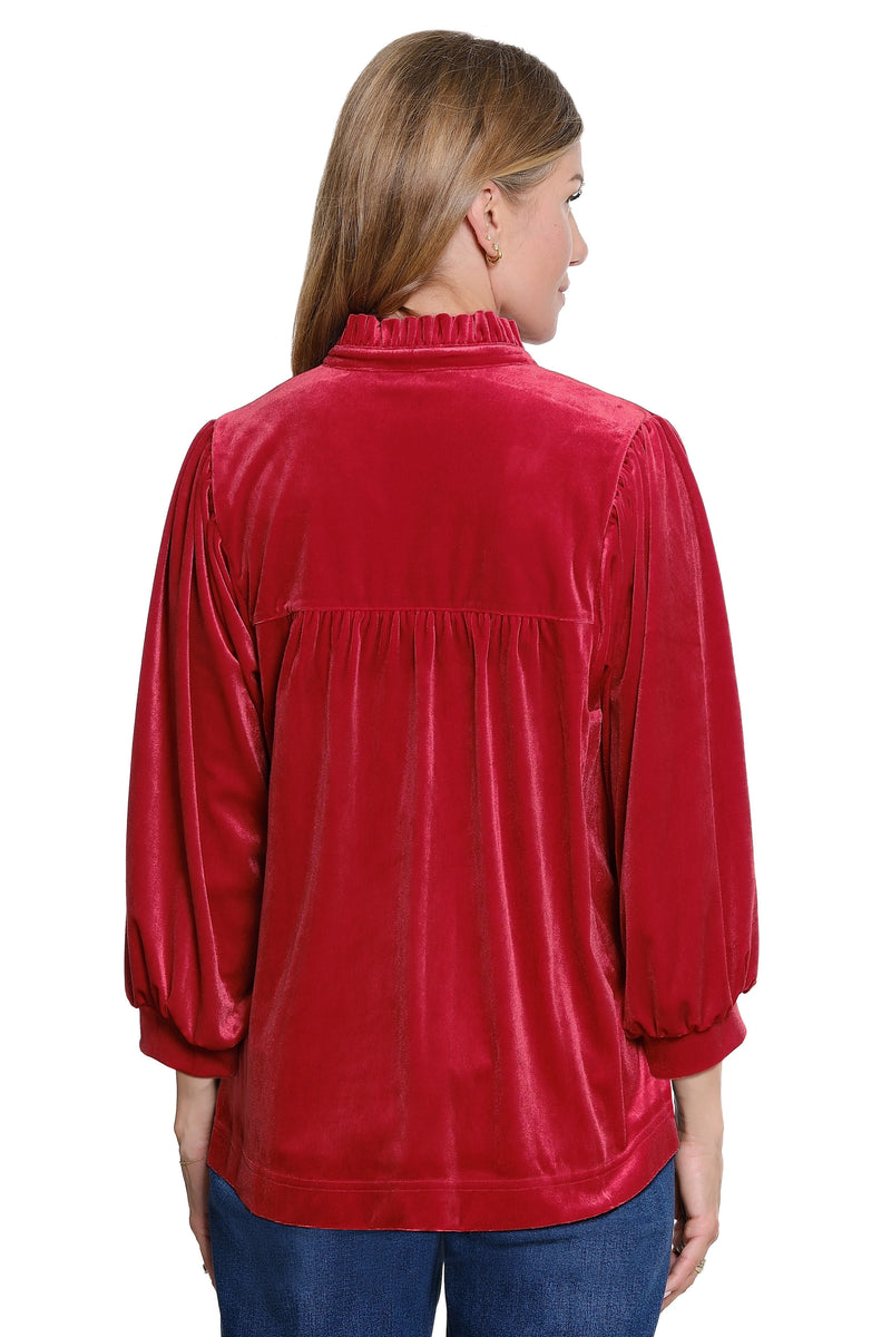 Ruffle Collar Velvet Top - Scarlet