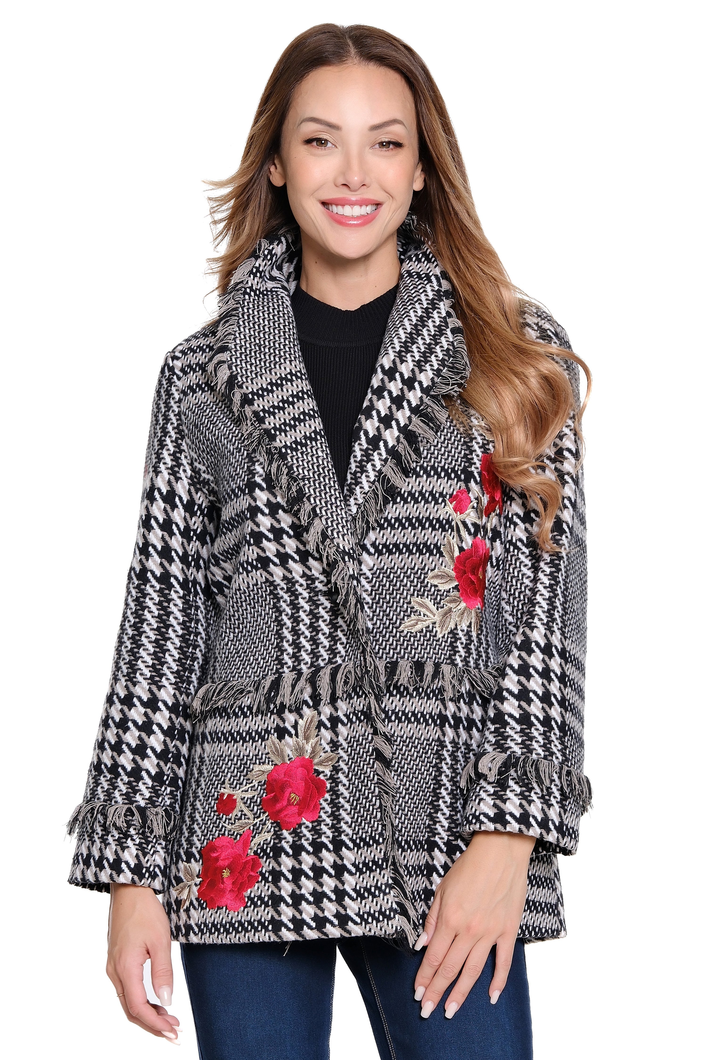 Plaid Tweed Coat - Winter White/Black
