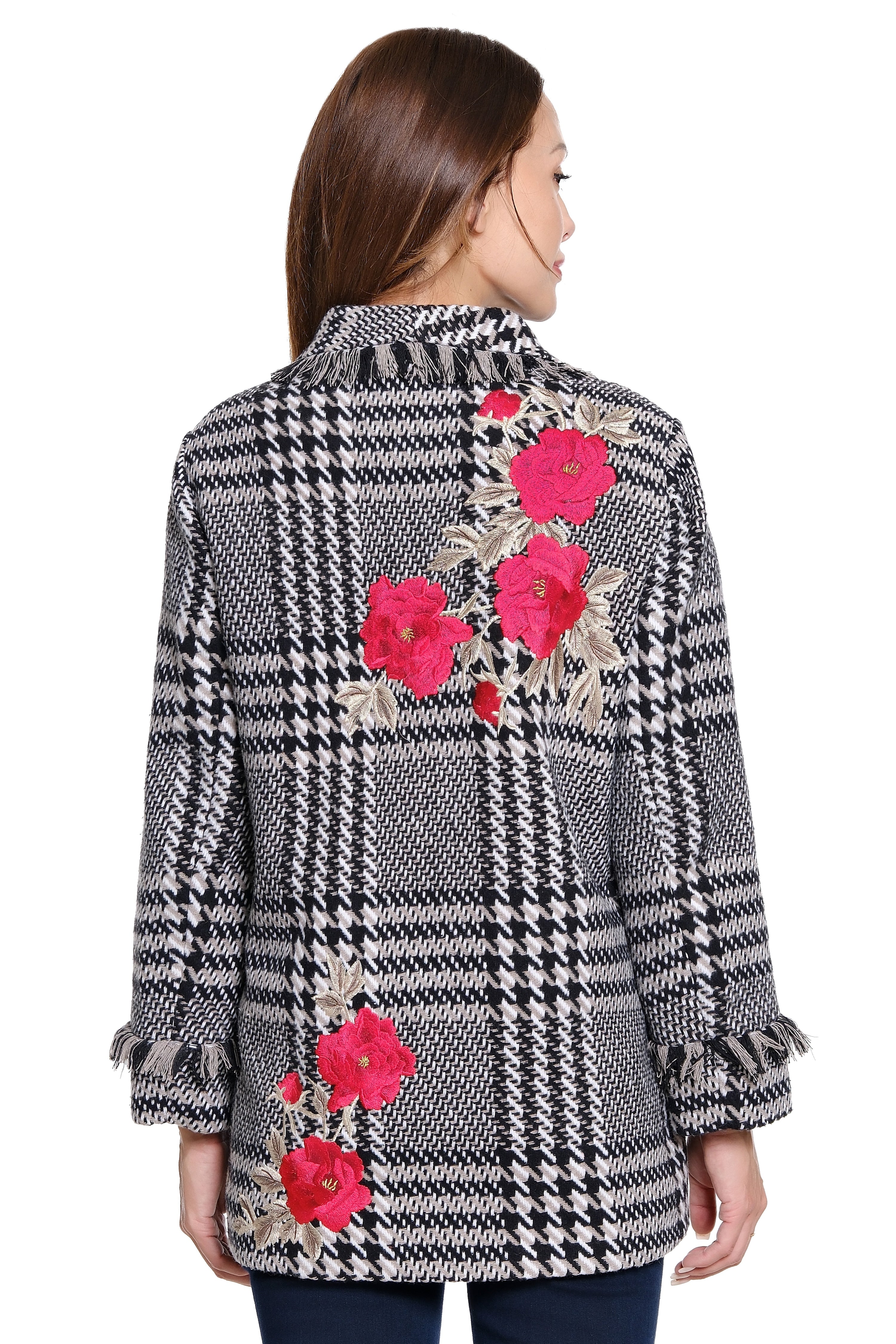 Plaid Tweed Coat - Winter White/Black