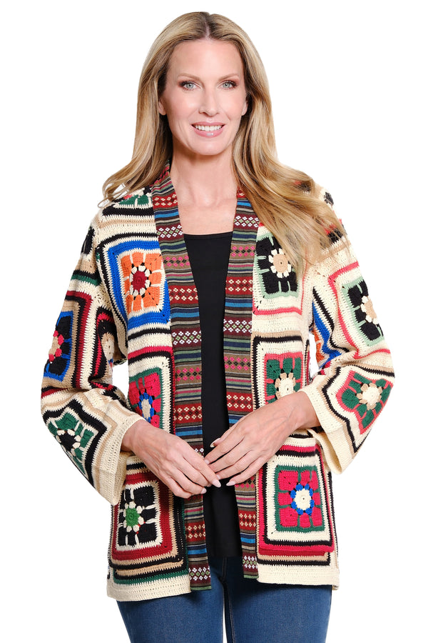 Granny Square Knit Cardigan - Multi
