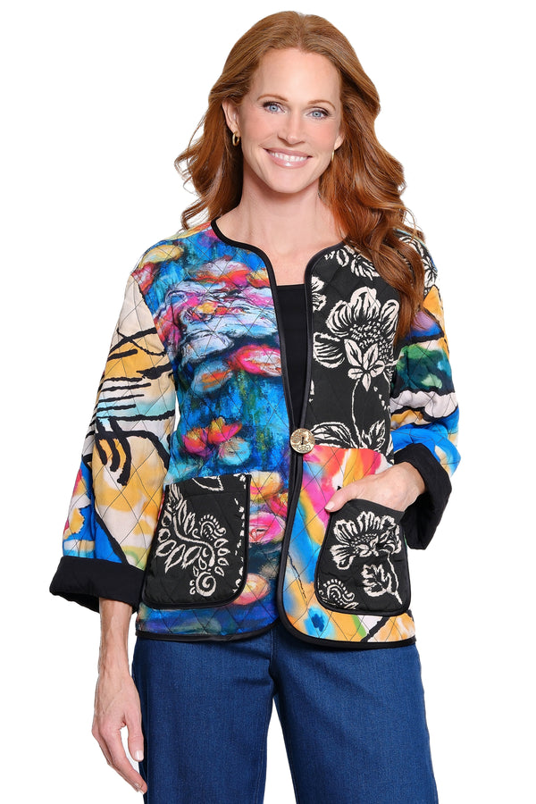 Mixed Print Quilted Jacket - Multi