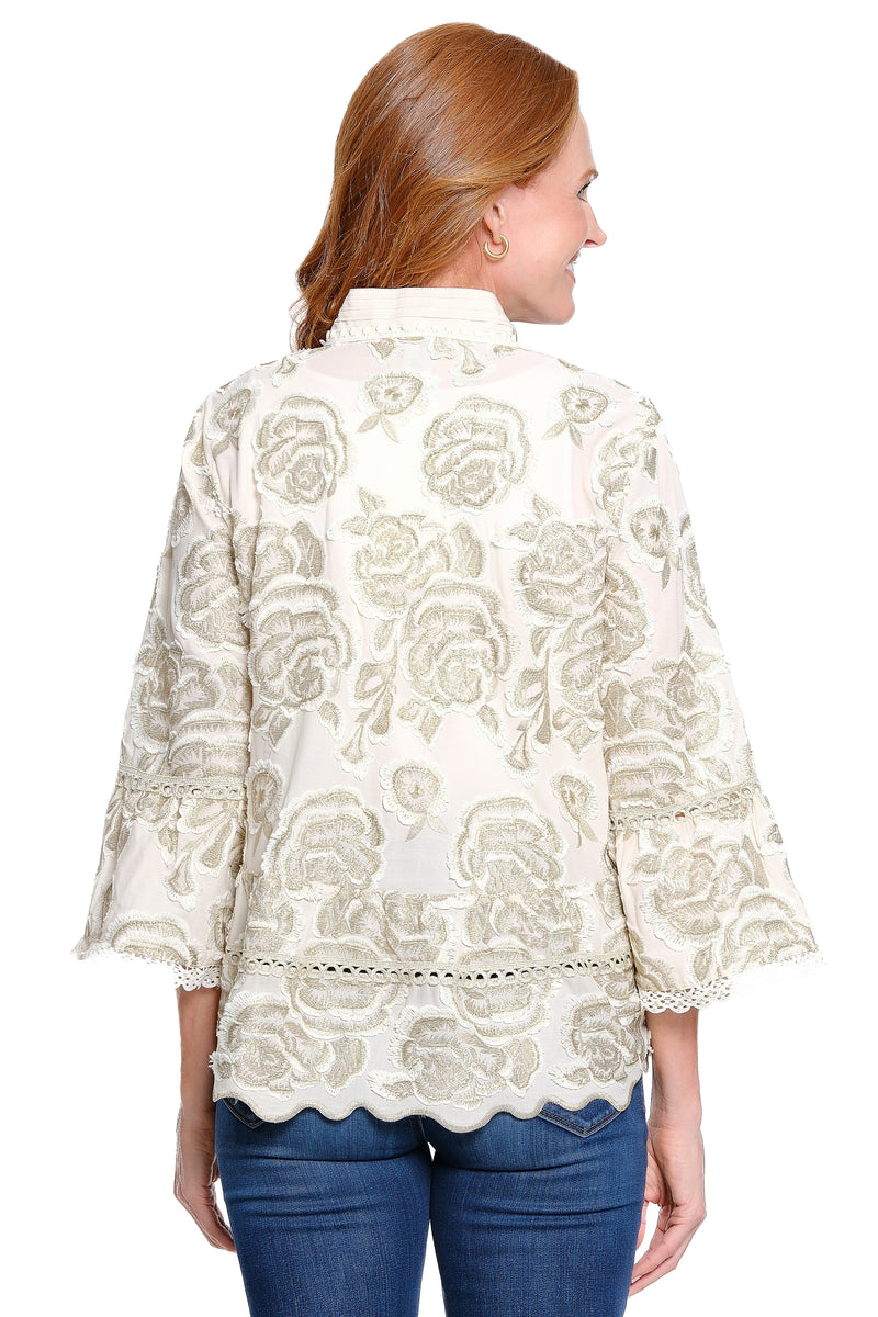 Embroidered Peasant Top - Plus - Ivory