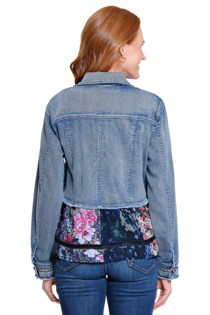 Denim Jacket with Lace Details - Denim