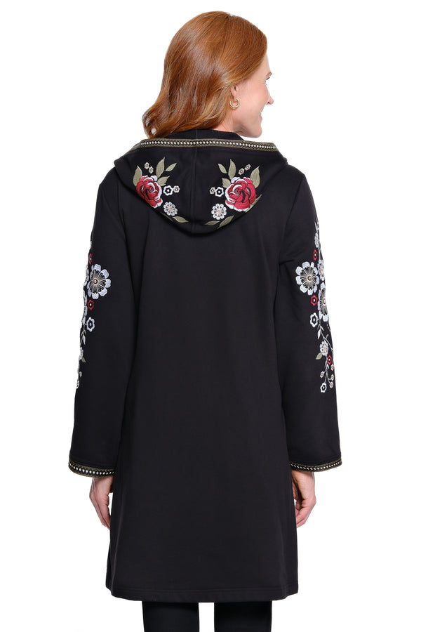 Embroidered Long Cardigan - Black