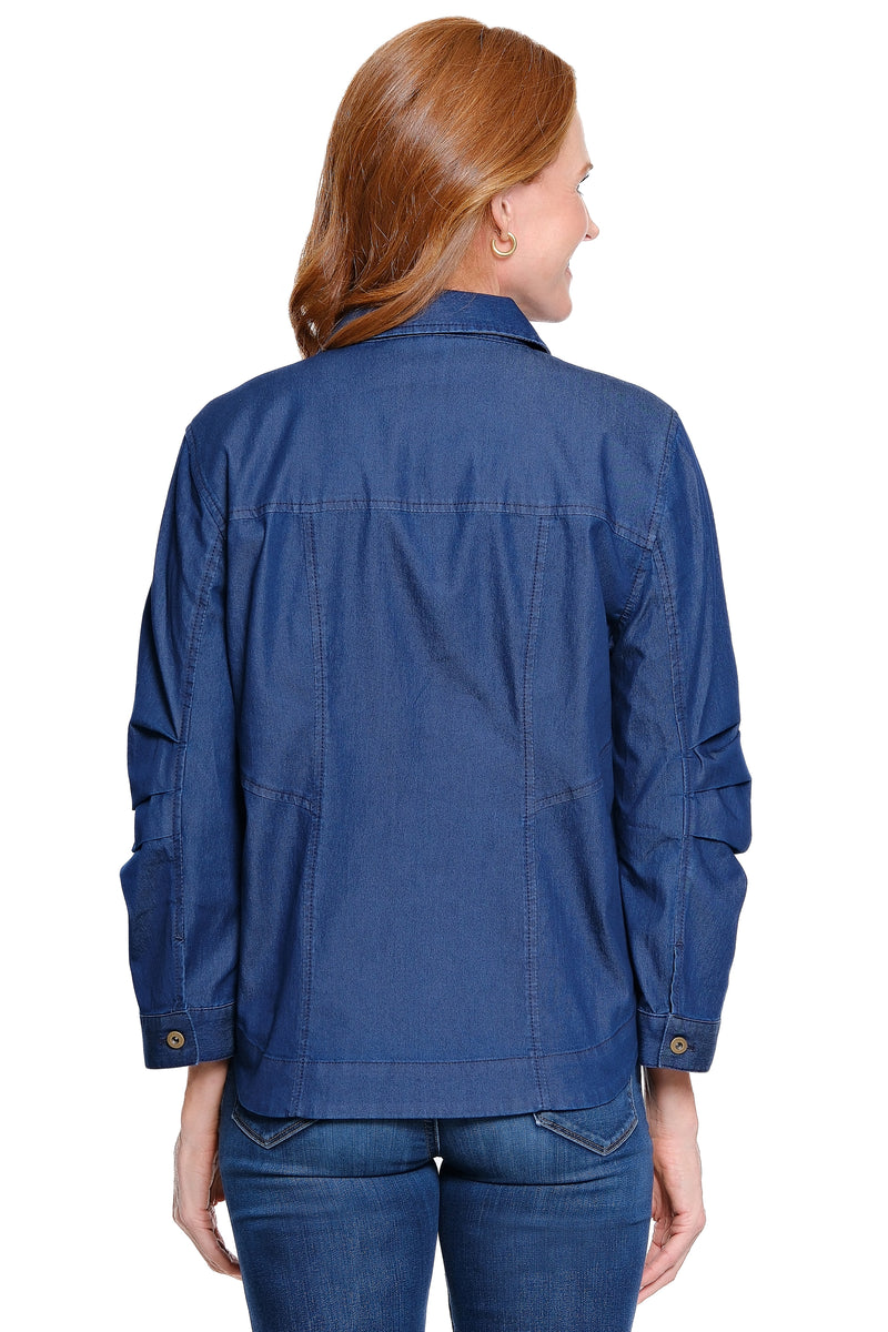 Button-Front Blouse with Flap Pockets - Plus - Dark Indigo