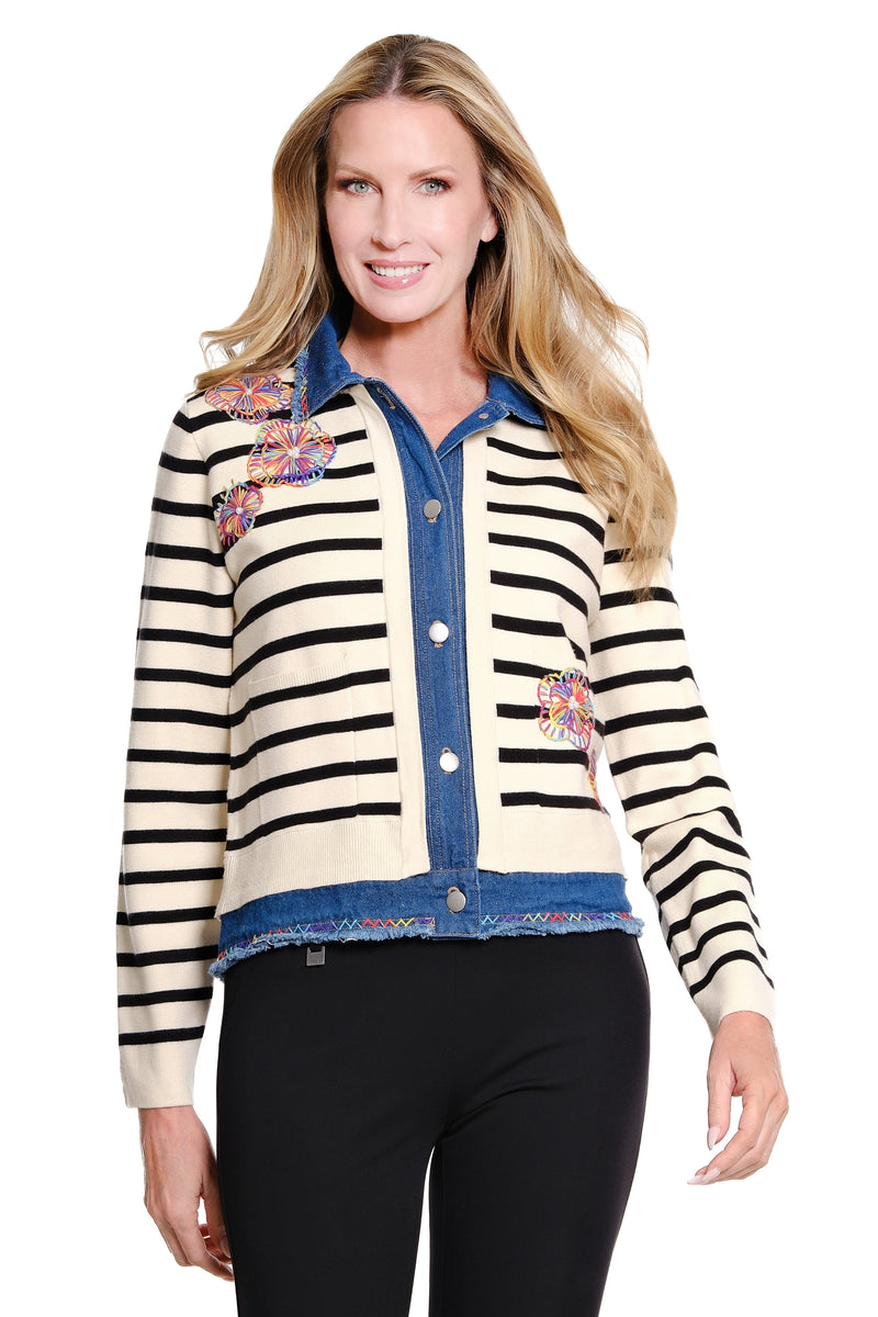 Knit Stripe Jacket - Ivory/Black