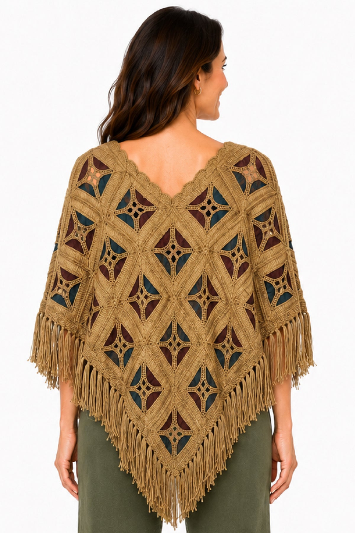 Classic Gold Crochet Fringe Popover Cape - Missy