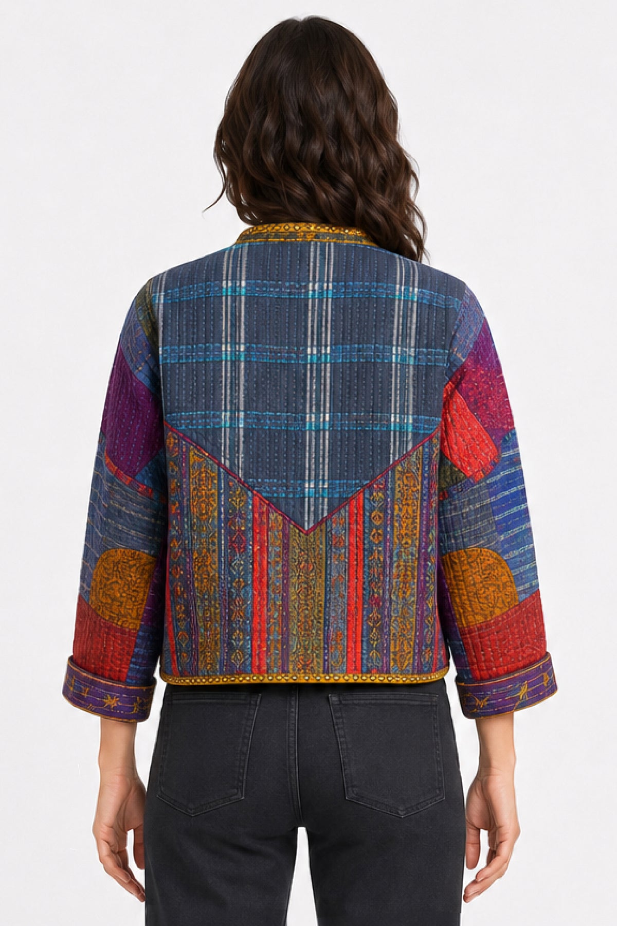 Multi Woven Mix Print Reversible Quilted Open Front Dolman L/S Jacket - Missy