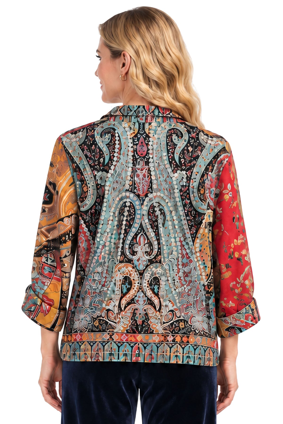 Multi Mixed Print Wire Collar Cinch Sleeve Blouse - Plus