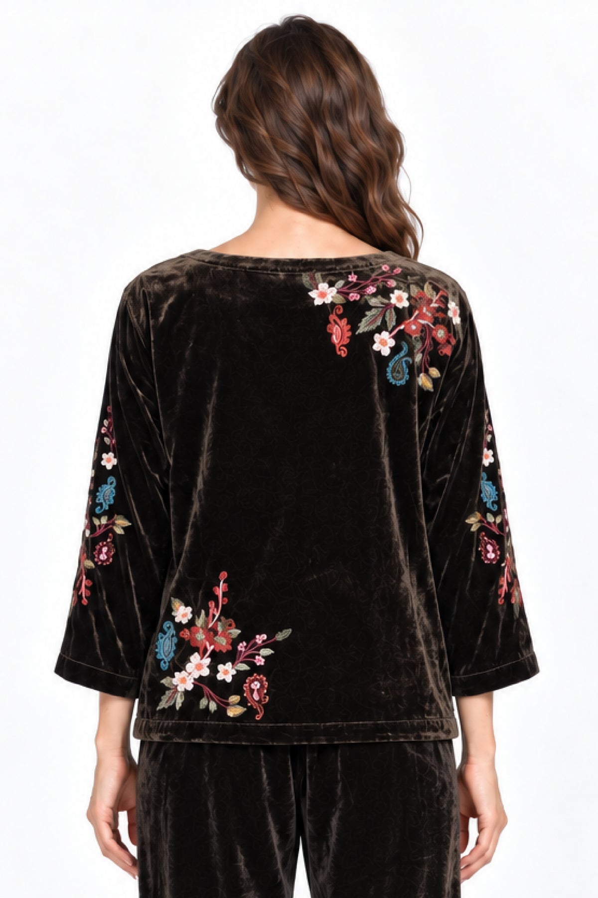 Chocolate Velvet Embroidered Side Vent Popover