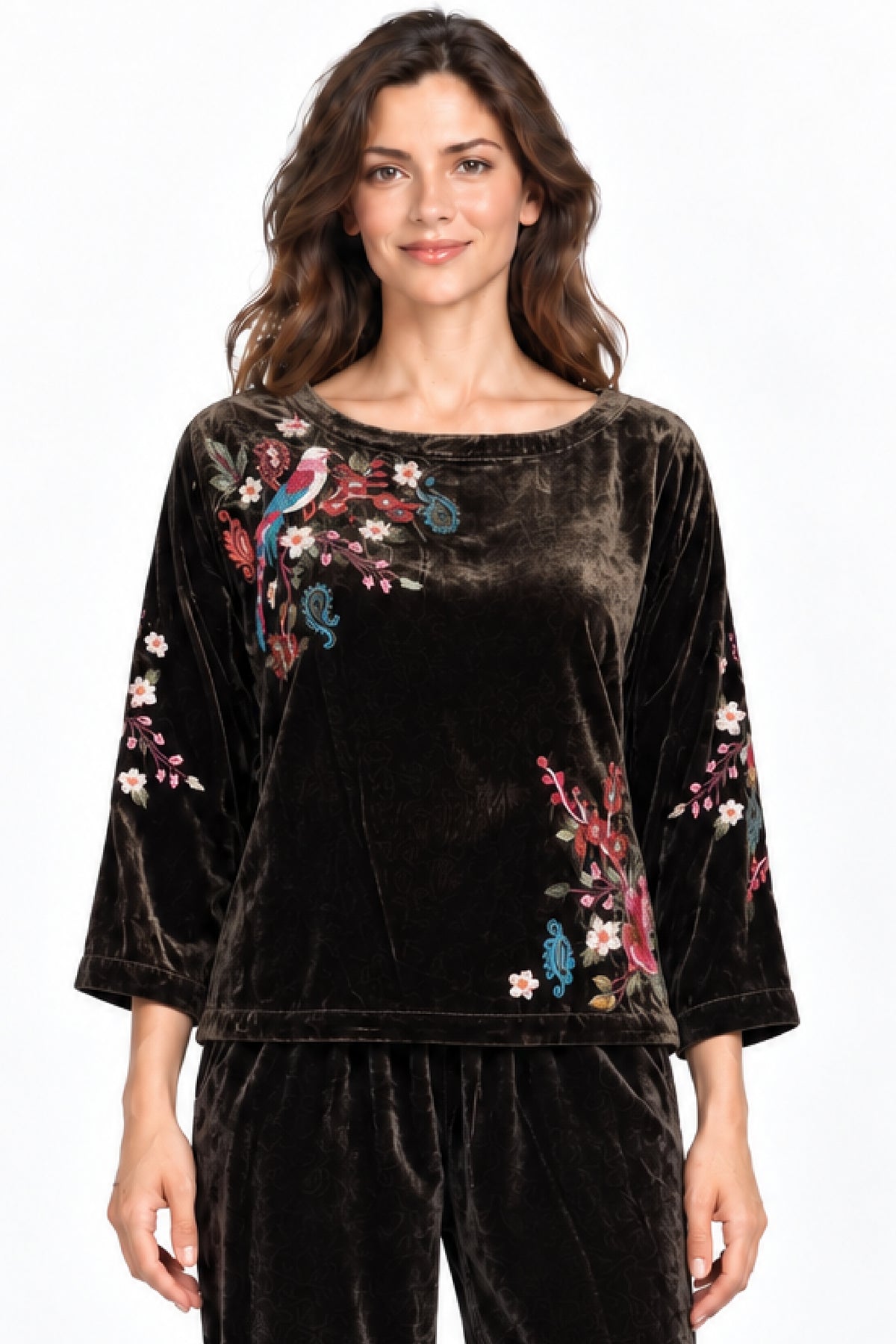 Chocolate Velvet Embroidered Side Vent Popover