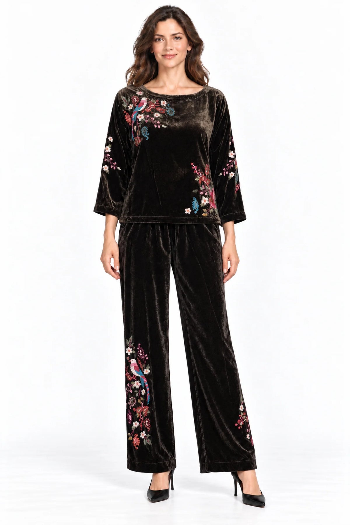 Chocolate Embroidered Velvet Set