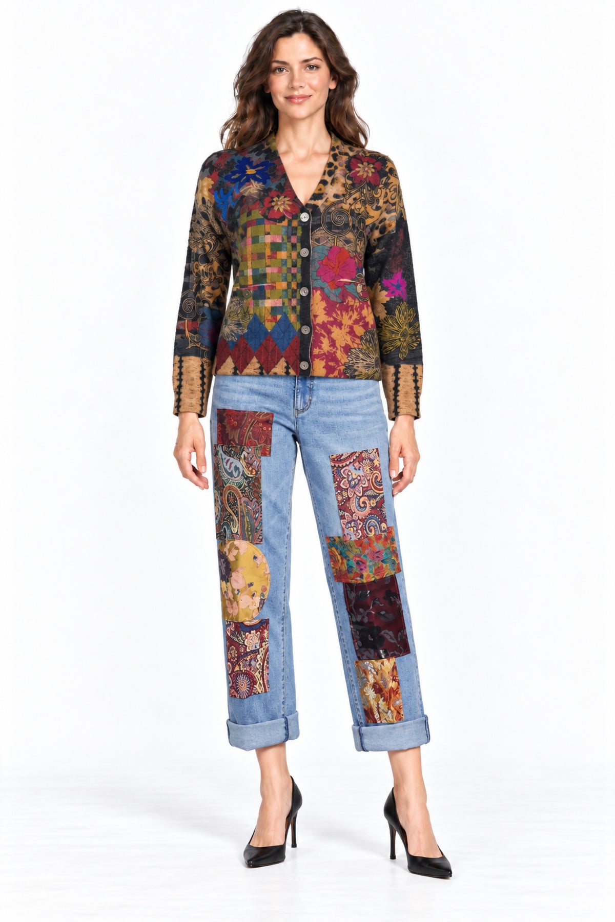 Multi Patchwork Straight Leg Jean