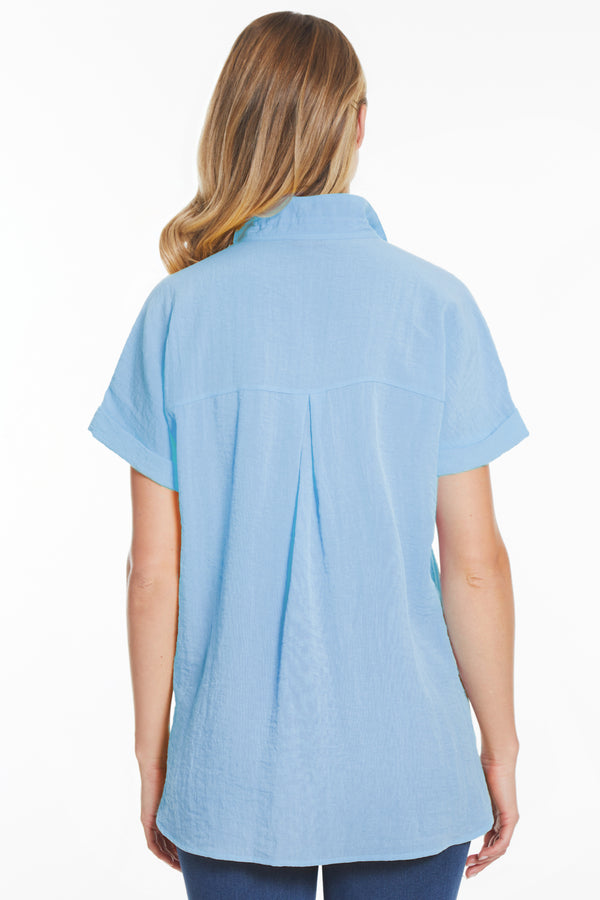 Button Front Camp Shirt- Celestial Blue
