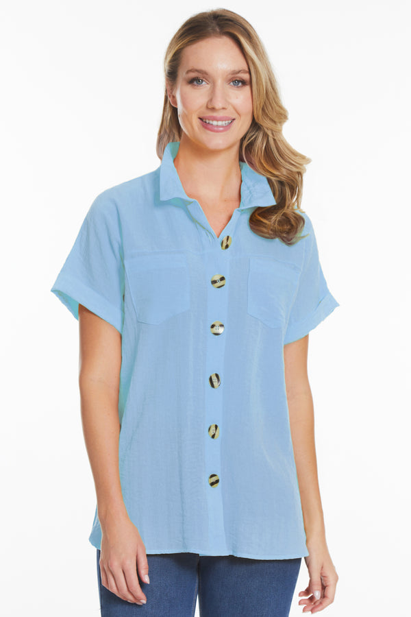 Button Front Camp Shirt - Women's - Celestial Blue