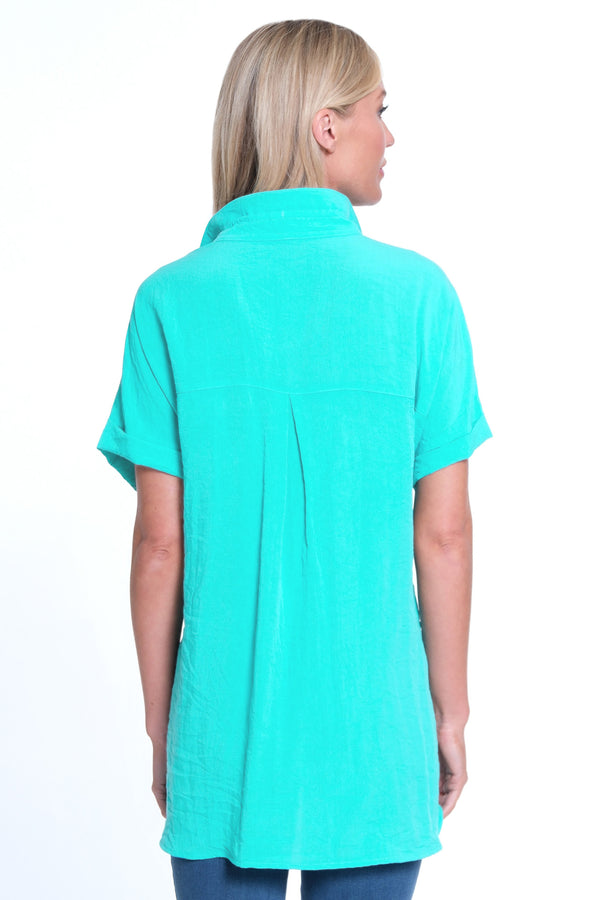Button Front Camp Shirt - Women's - Green Aqua