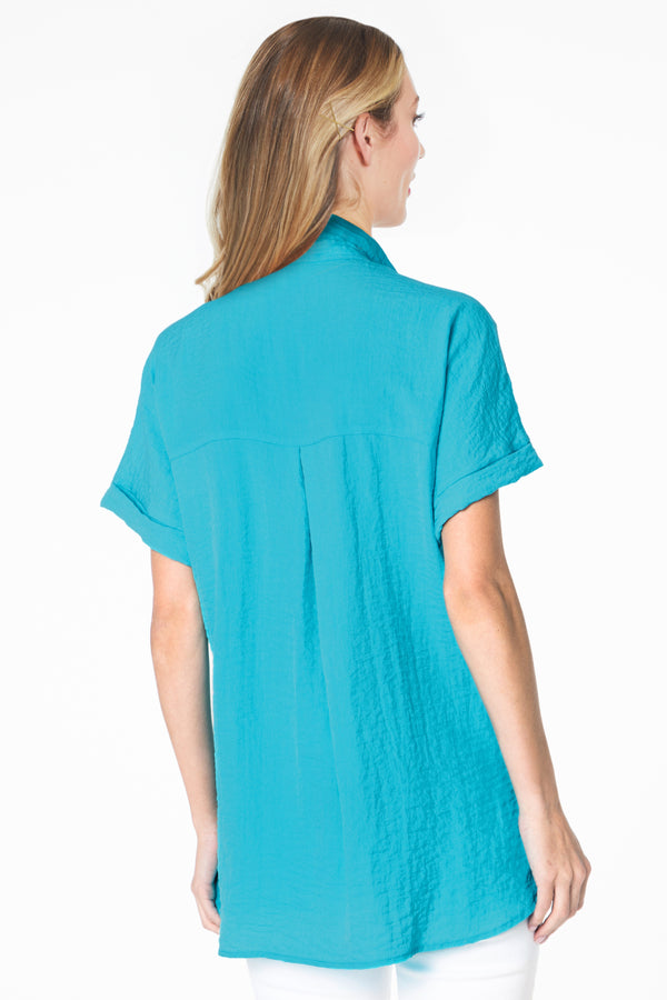 Button Front Camp Shirt - Turquoise