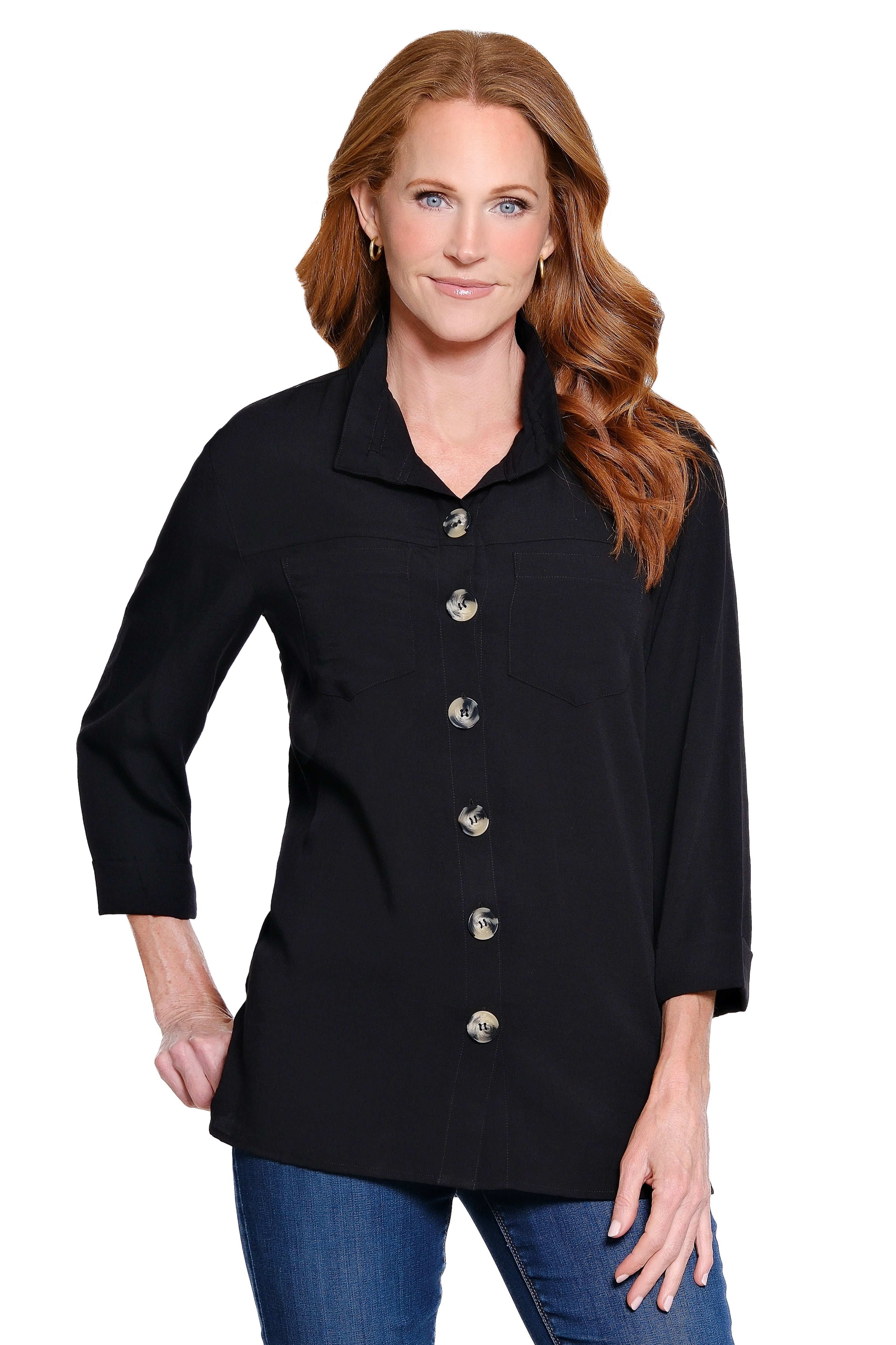 Solid Camp Shirt - Petite - Black