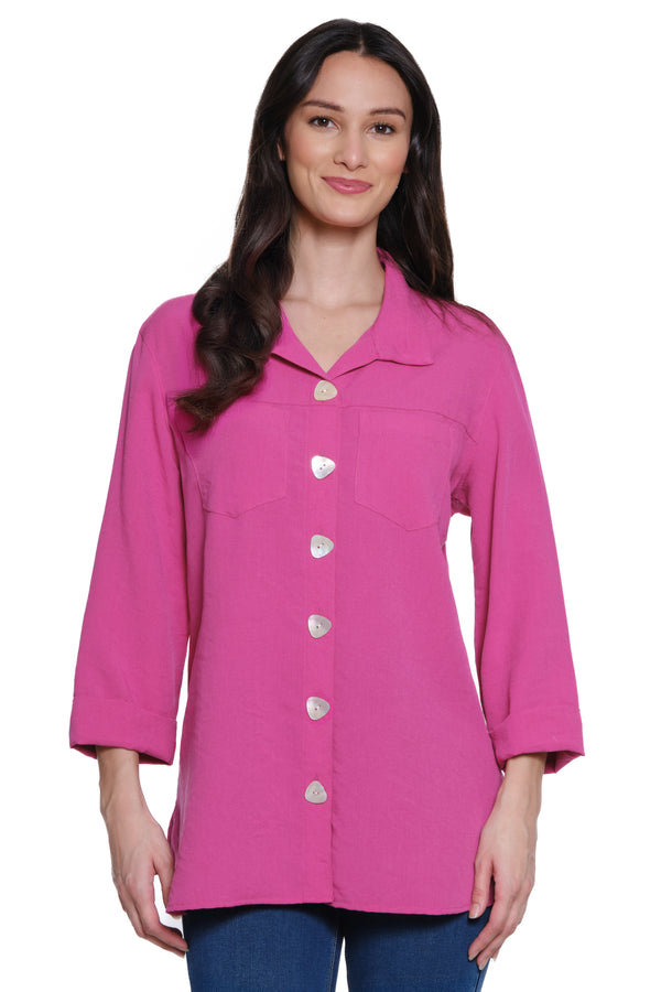 Solid Camp Shirt - Petite - Fuchsia