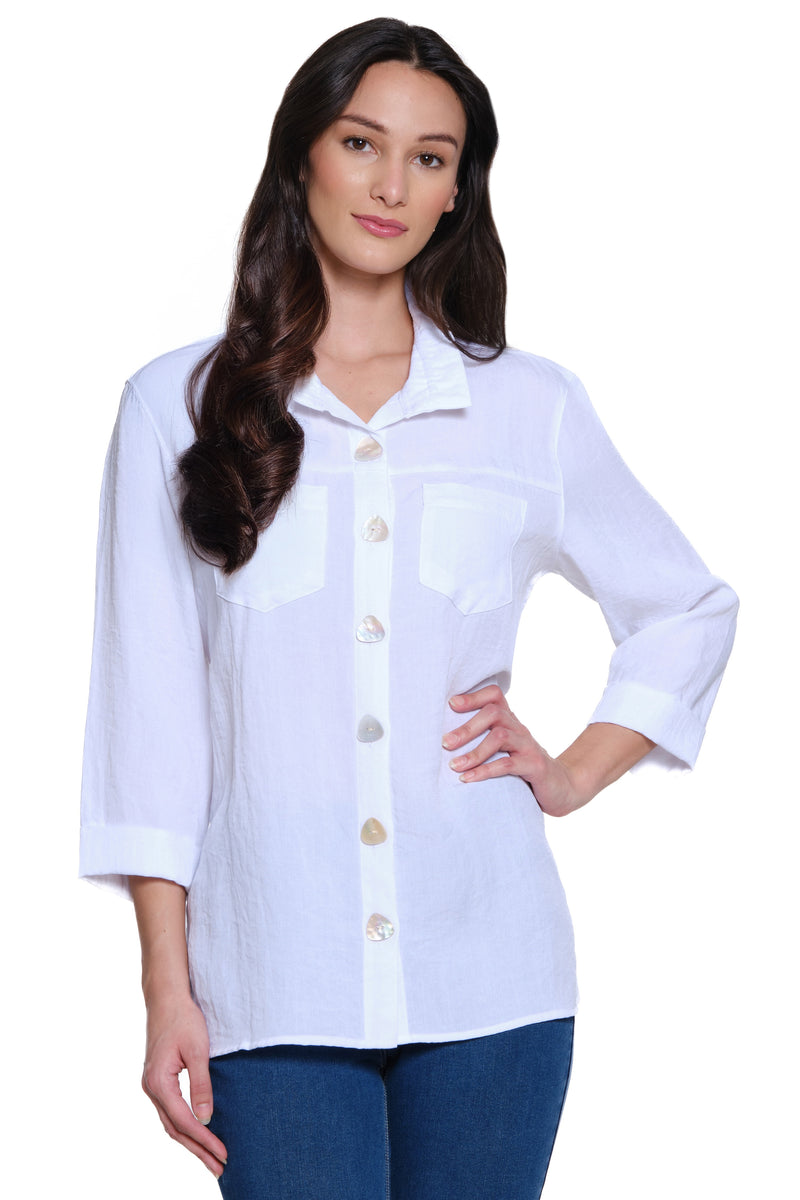 Solid Camp Shirt - Petite - White