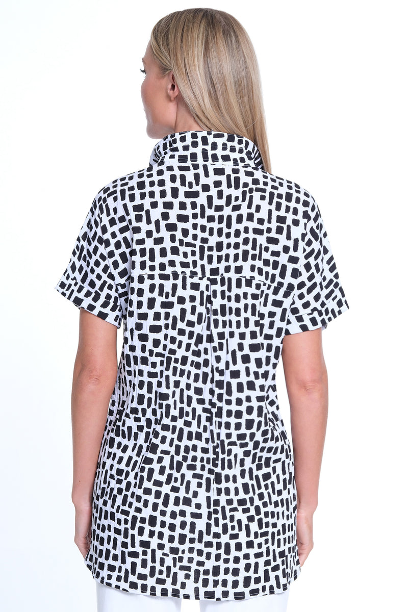 Printed Button Front Camp Shirt - Black/White