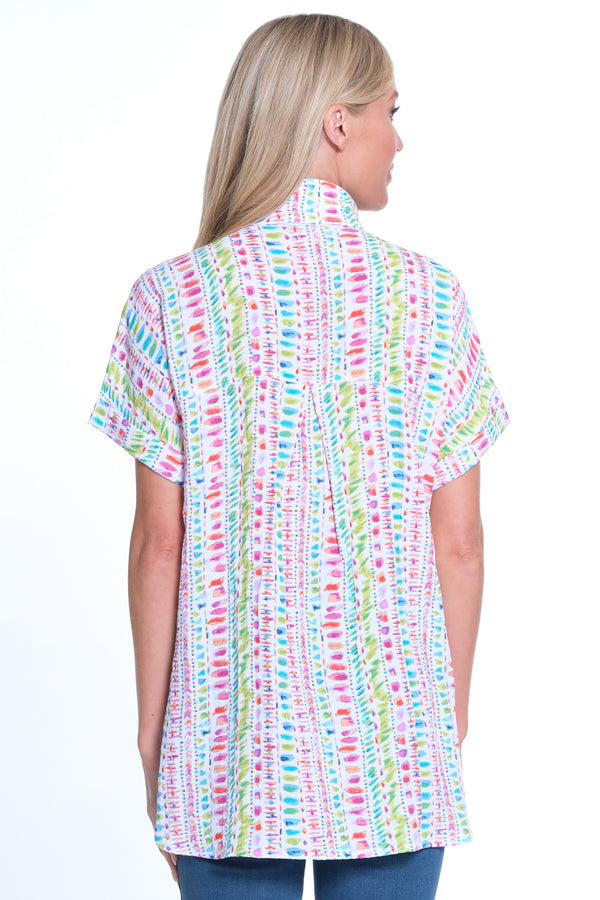 Printed Button Front Camp Shirt - Women's - Fuchsia Print