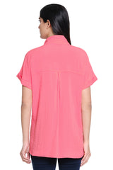 Solid Camp Shirt - Petite - Coral