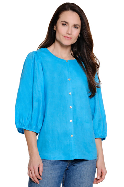Solid Blouse with Puff Sleeves - Plus - Soft Turquoise