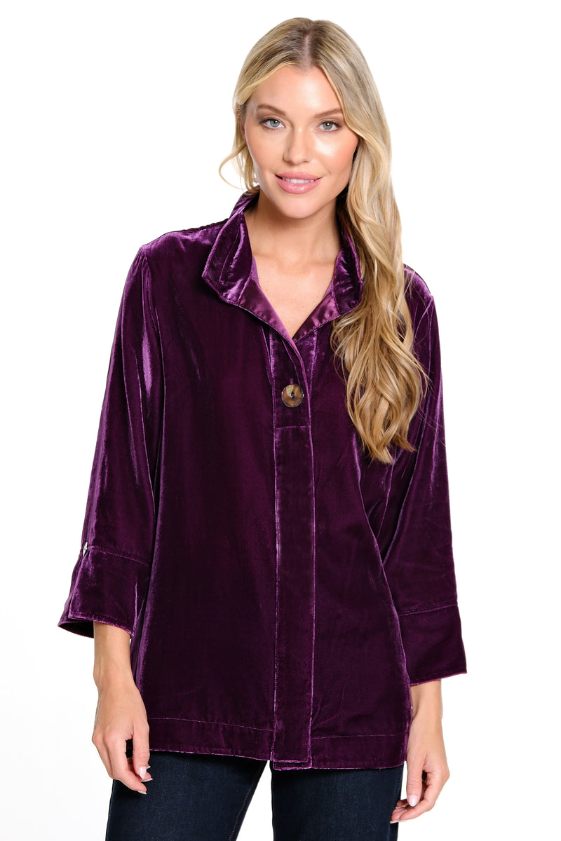 Velvet Wire Collar 3/4 Sleeves - Plum