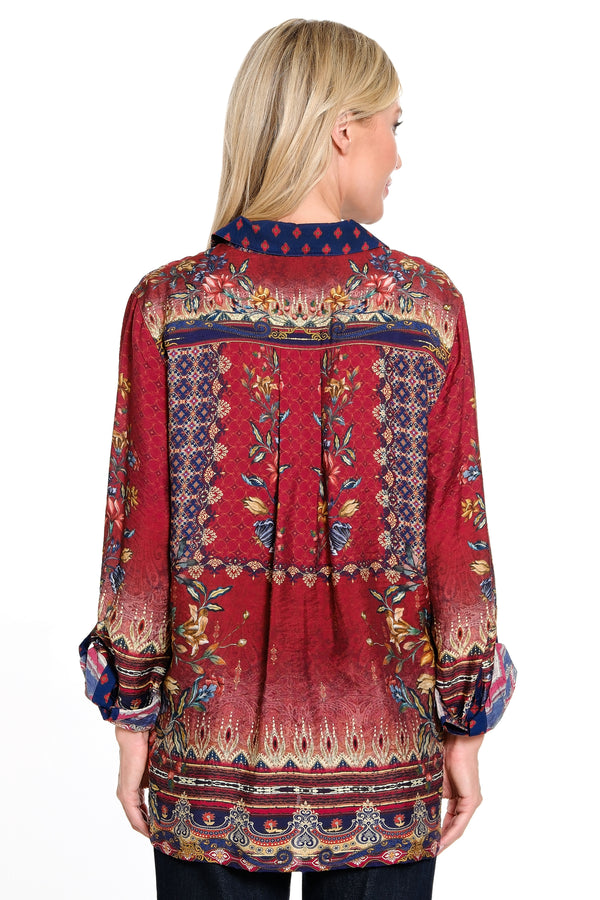 Printed Button Front Tunic  - Petite - Spice Print