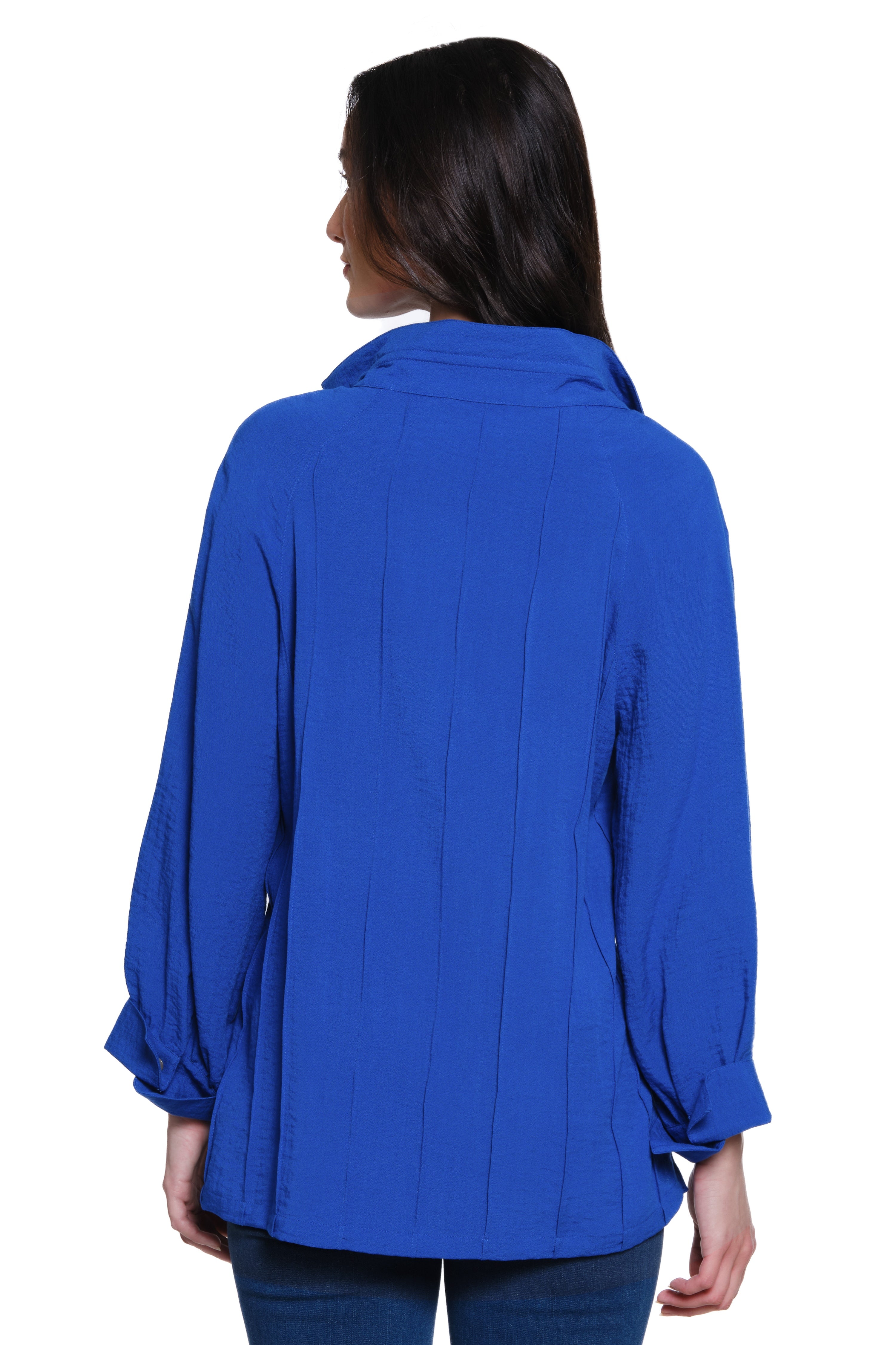 Split Neck Top with Pintuck Detail - Plus - Cobalt