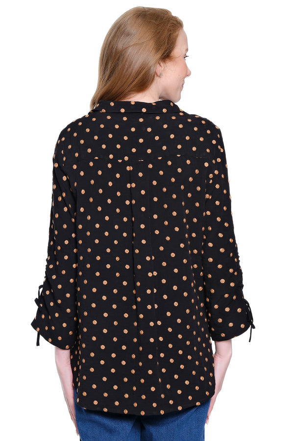 Embroidered Dot Button Up - Black