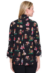 Novelty Print Button Front Top - Plus - Black