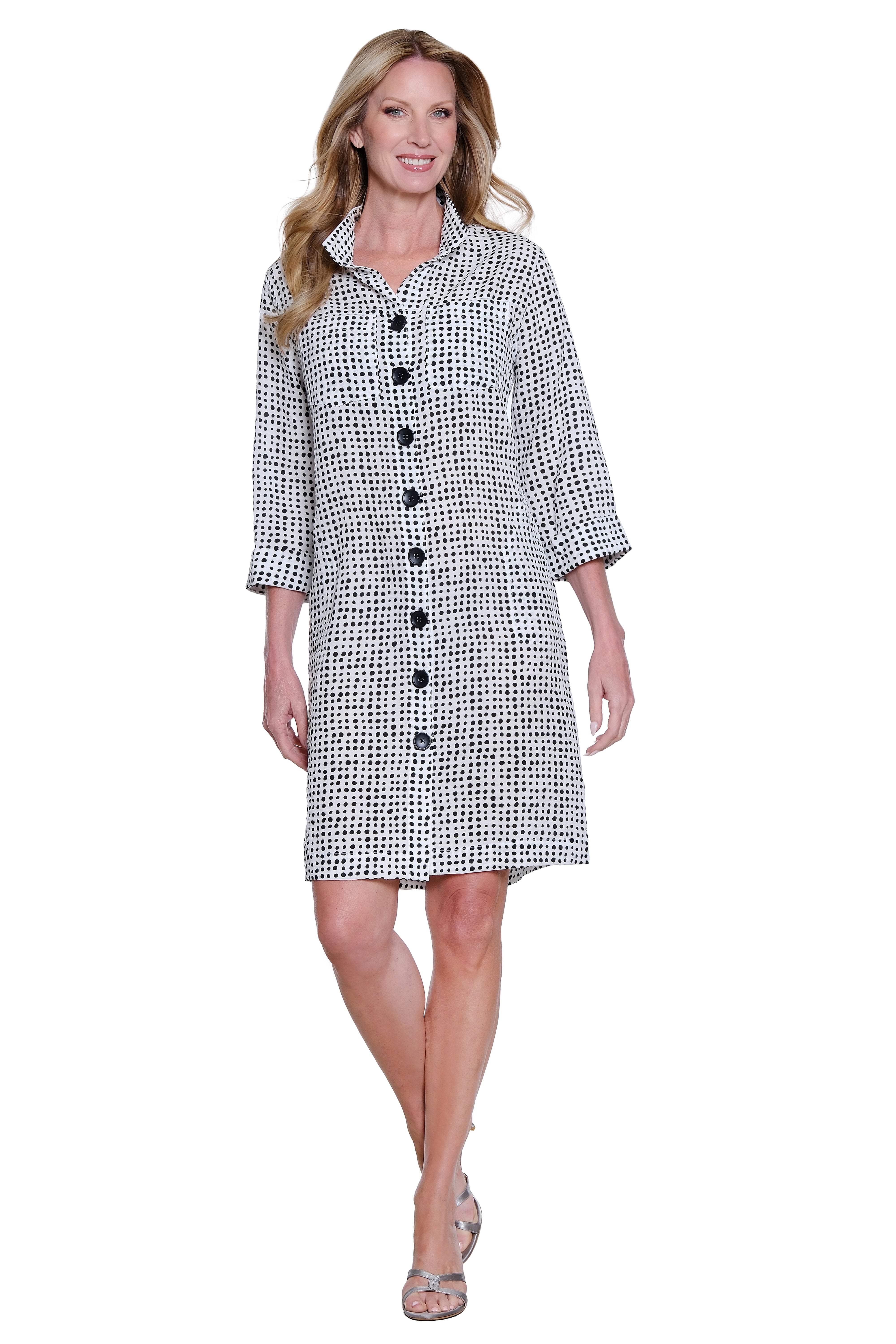 Wire Collar Button Front Dress - Multi