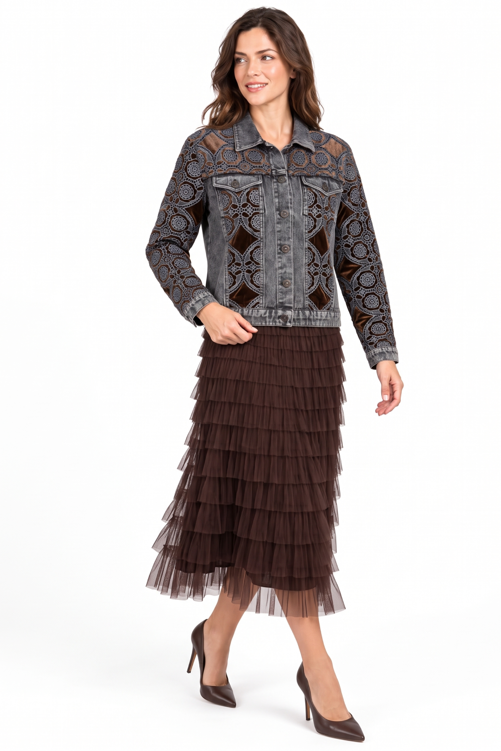 The Embroidered Denim Jacket & Chocolate Tulle Skirt Bundle